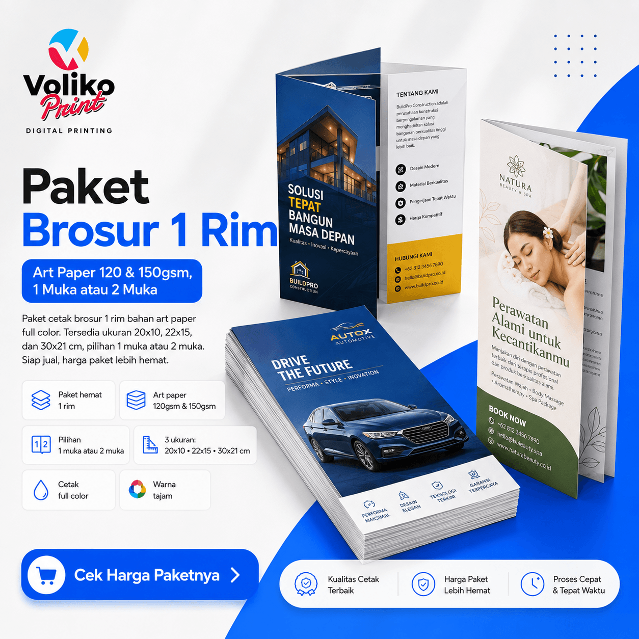 Paket Brosur 1RIM 1MUKA AP 120gsm 22 x 15cm