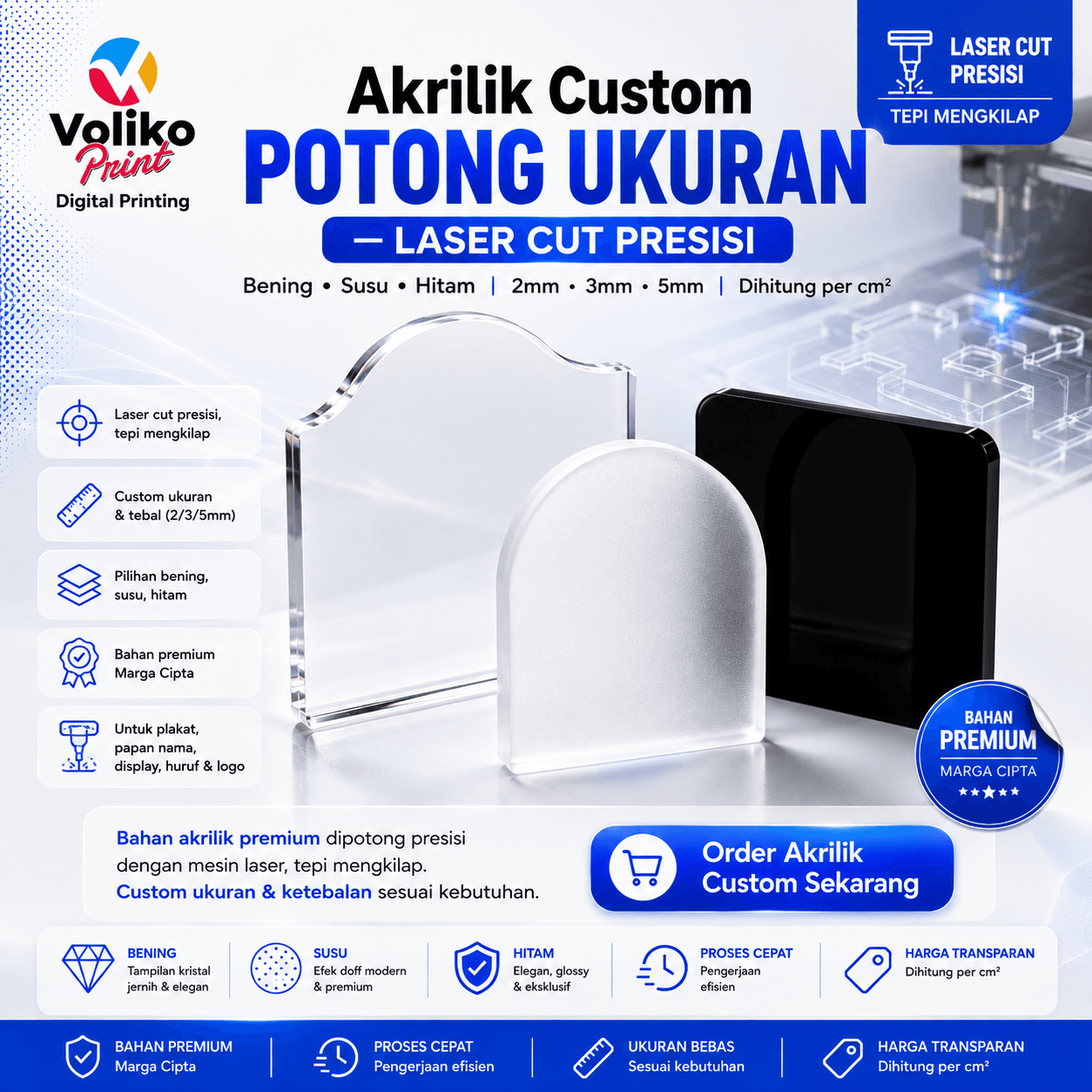 Akrilik Potong Ukuran (Bahan) — per cm²