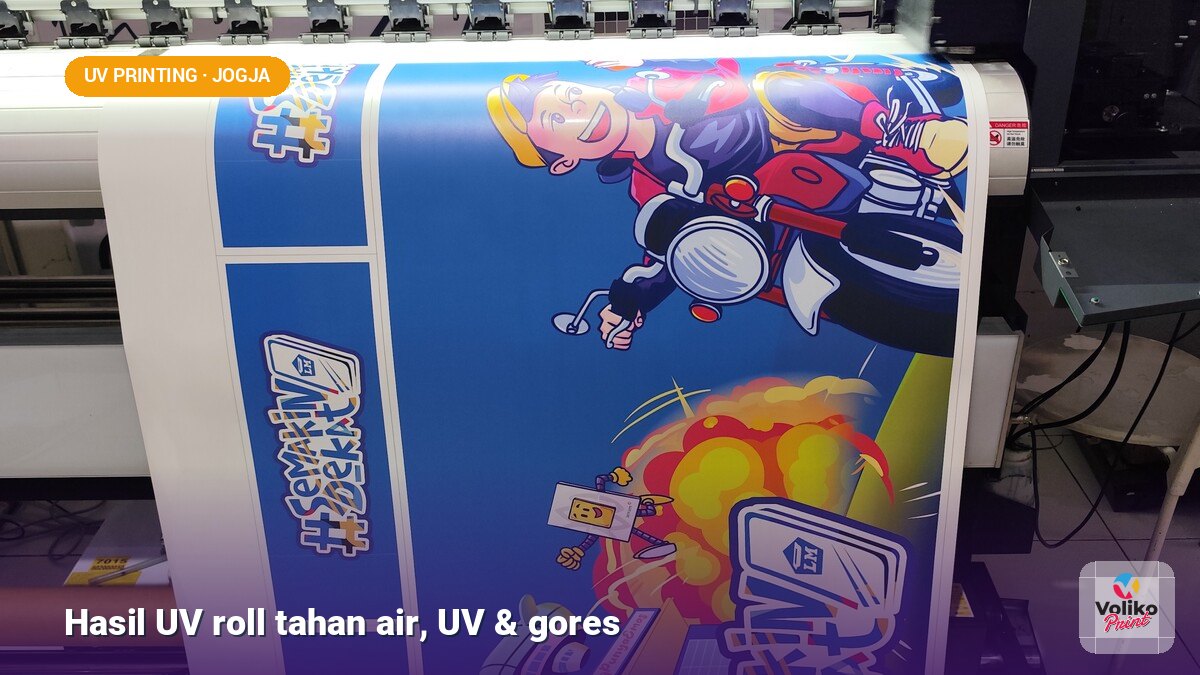 uv printing berkualitas yogyakarta - hasil UV roll tahan air UV gores